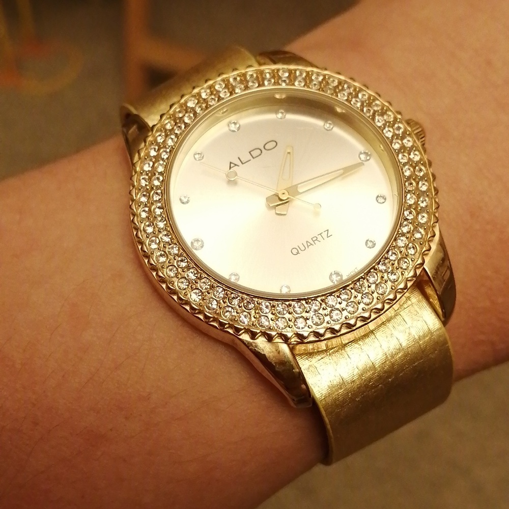 Aldo Gold Tone Watch with Sparkling Crystal Detailing